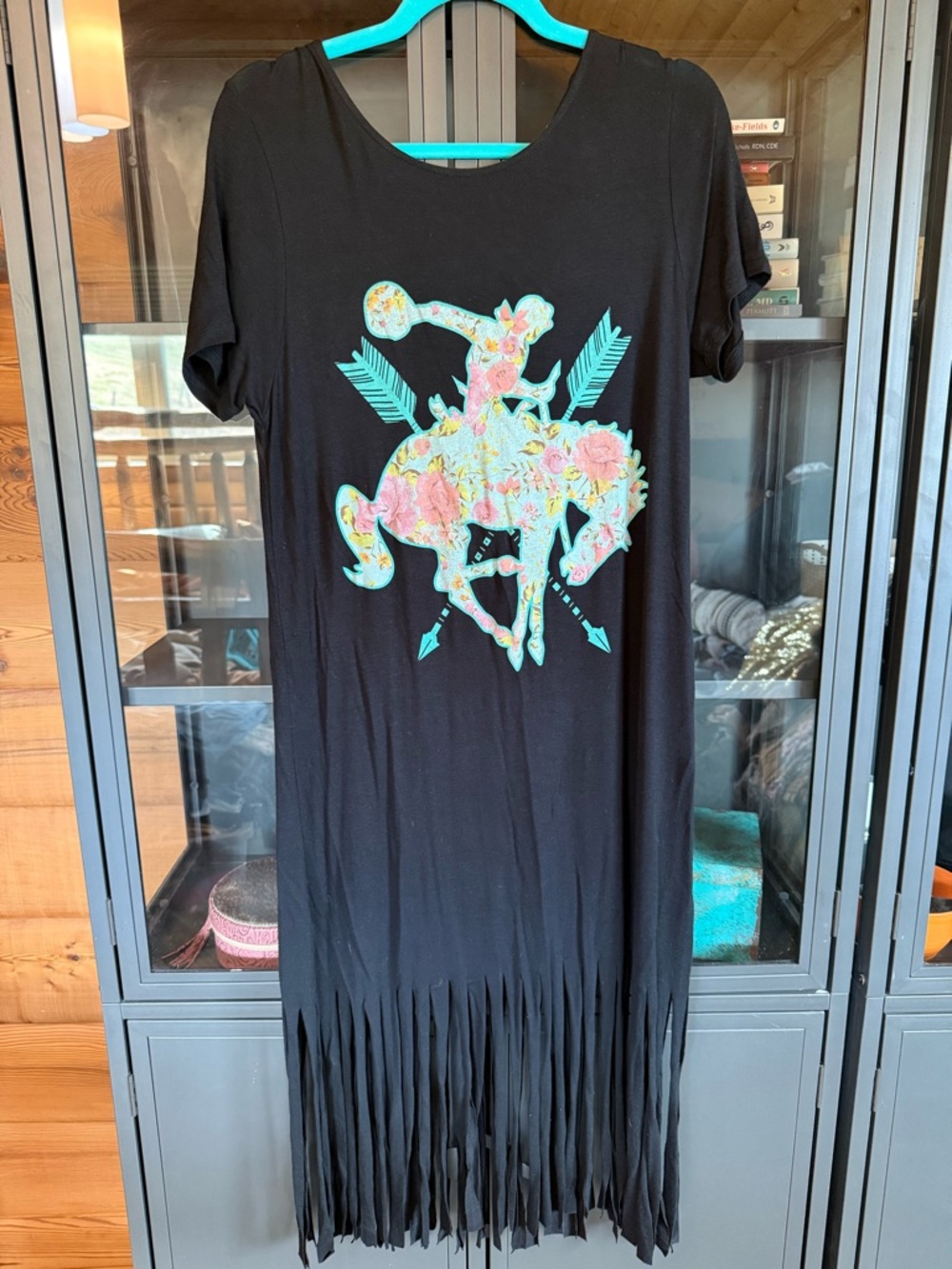 Crazy Train Black Tee with Floral Bronc Rider Graphic